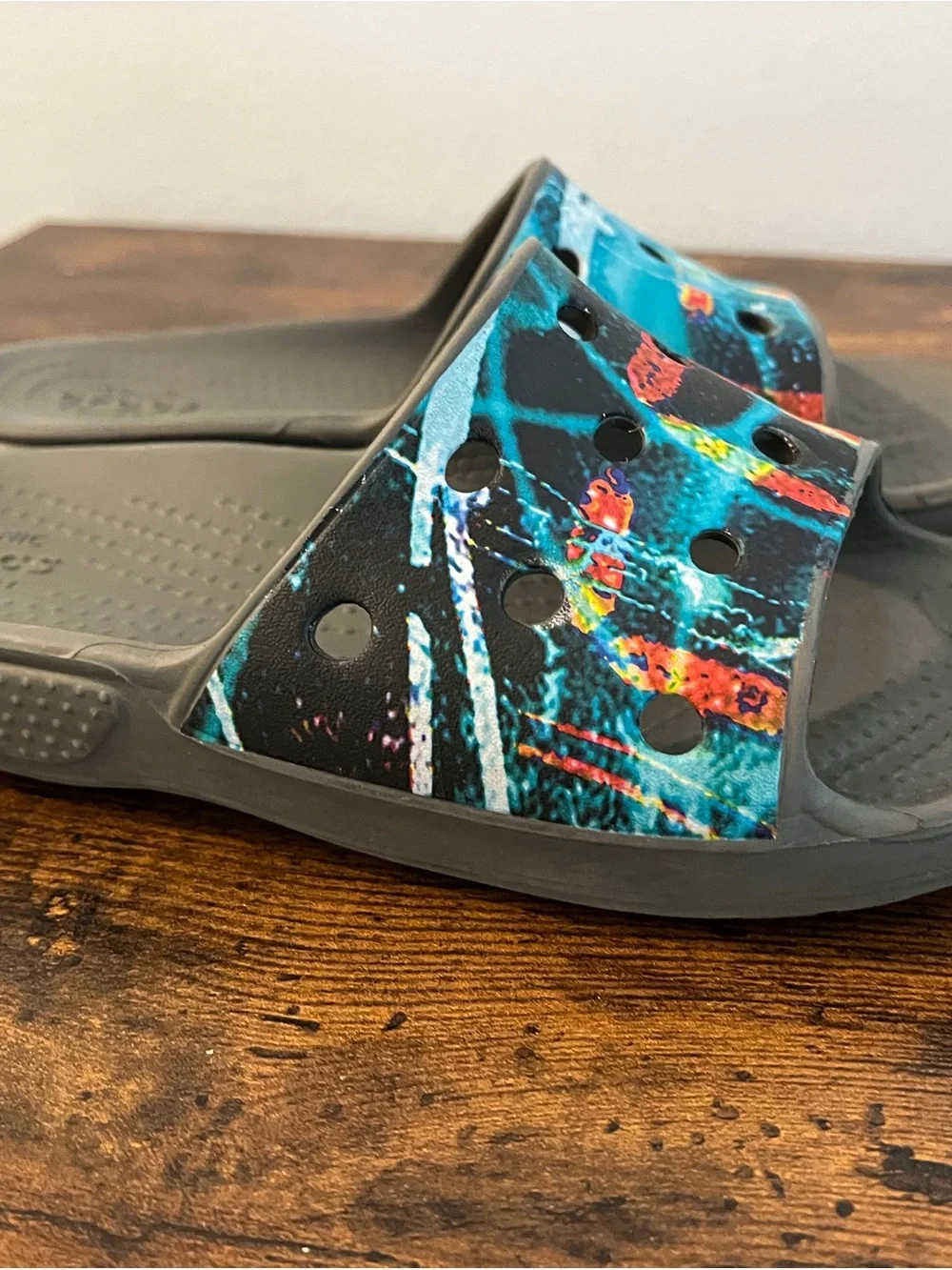 Kids Slide Sandals with Teal & Gray Galaxy Abstract Print